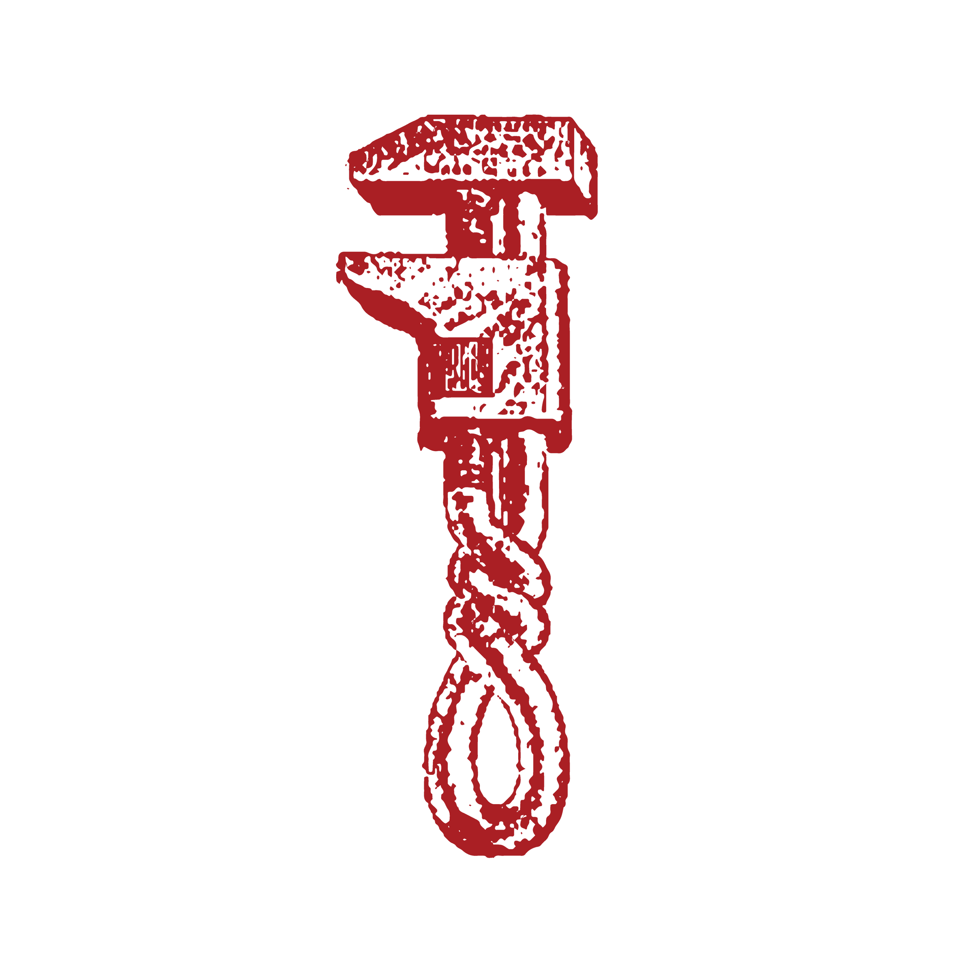 A red vintage drawing of an wrench.